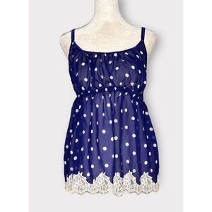 Soft Surroundings Sheer Chiffon Lace Trim Polka Dot Blouse Adjustable Strap S